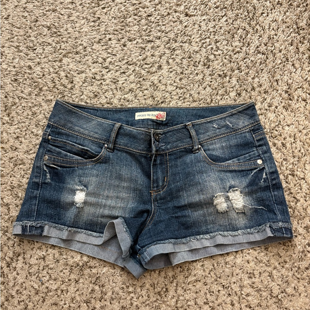 Paris Blues Dark Blue Distressed Denim Shortalls